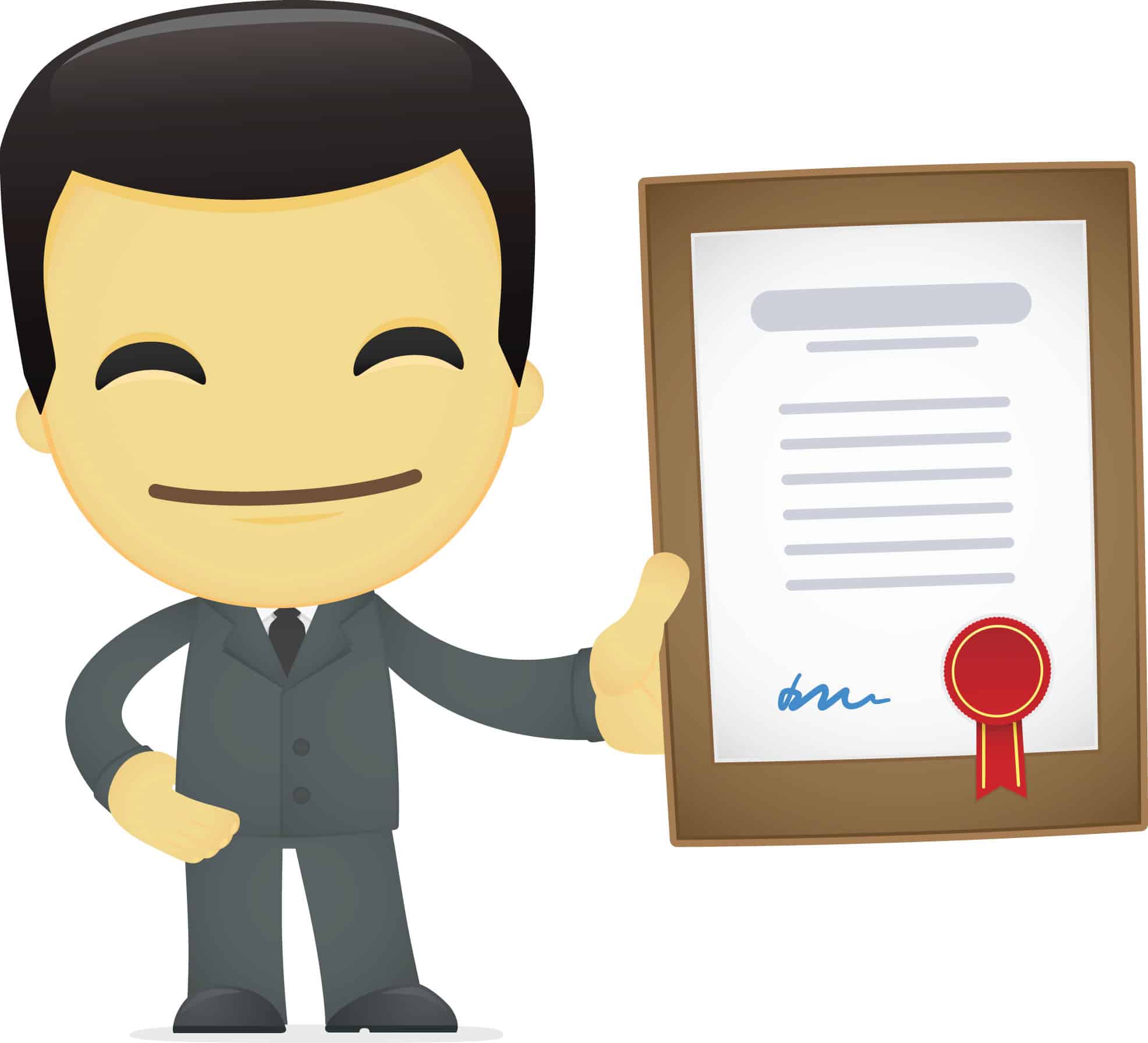character holding certificate